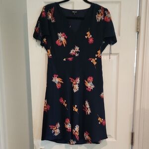 NWOT Madewell Sz 8 100% Silk Summer Navy Fall Floral Dress